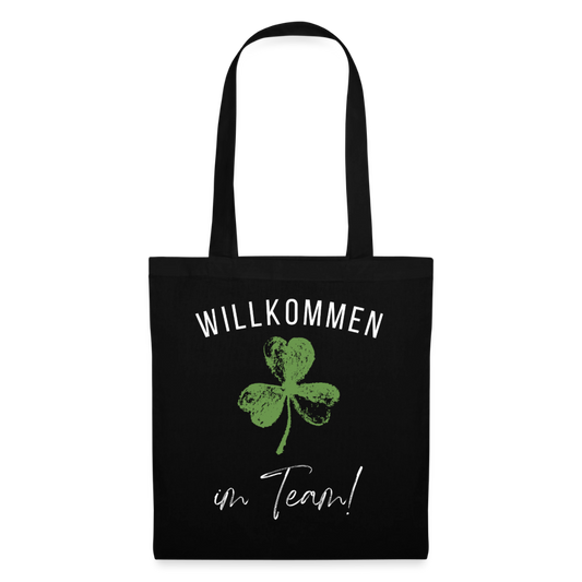 Stoffbeutel "Willkommen im Team" (Kleeblatt) - Schwarz