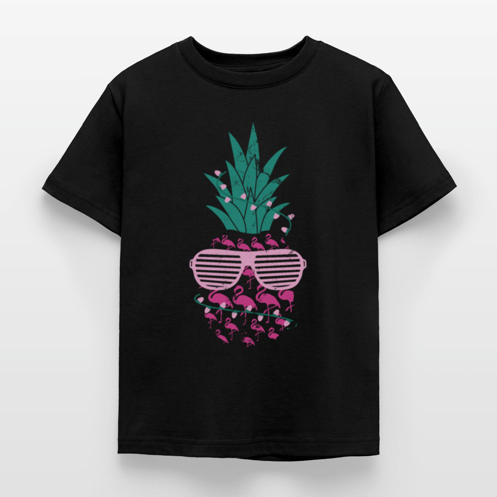 Kinder T-Shirt "Flamingo Ananas" - Schwarz