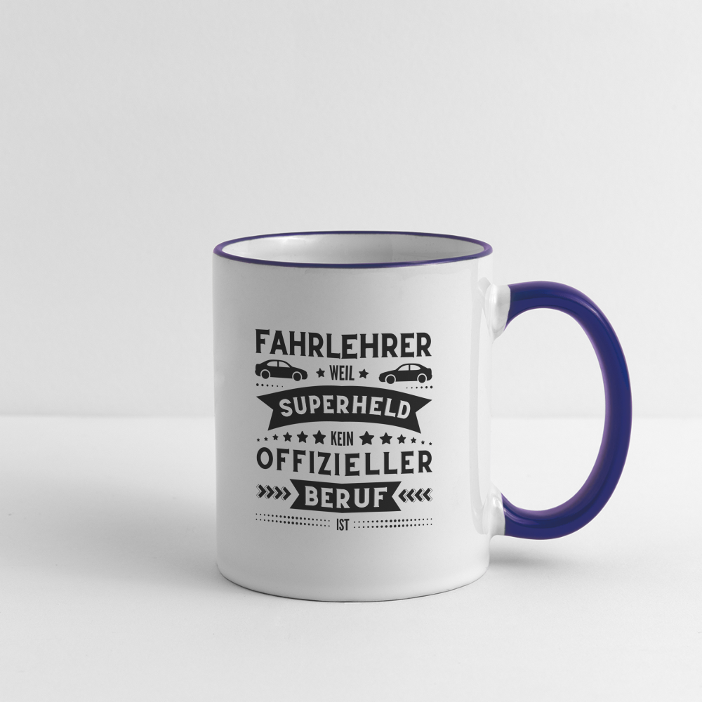 Tasse "Fahrlehrer = Superheld" - Weiß/Kobaltblau