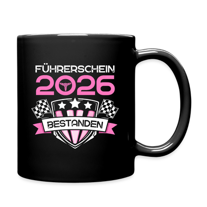Tasse "Führerschein 2026 bestanden" (Rosa-Sternenmotiv) - Schwarz