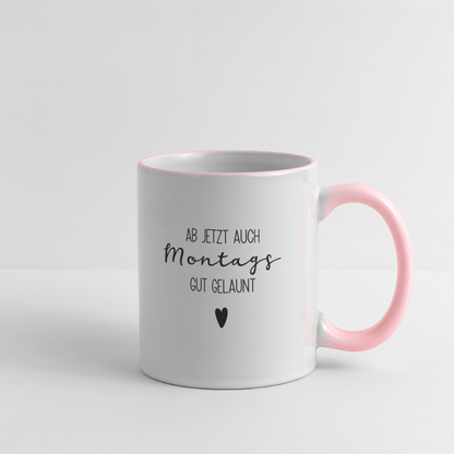 Tasse "Ab jetzt auch montags gut gelaunt" - Weiß/Pink
