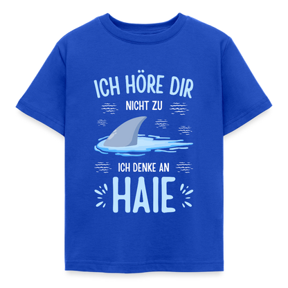 Kinder T-Shirt "Ich höre dir nicht zu, ich denke an Haie" - Royalblau
