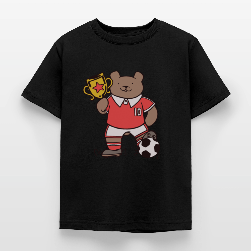 Kinder T-Shirt "Bär mit Fußball-Pokal" - Schwarz