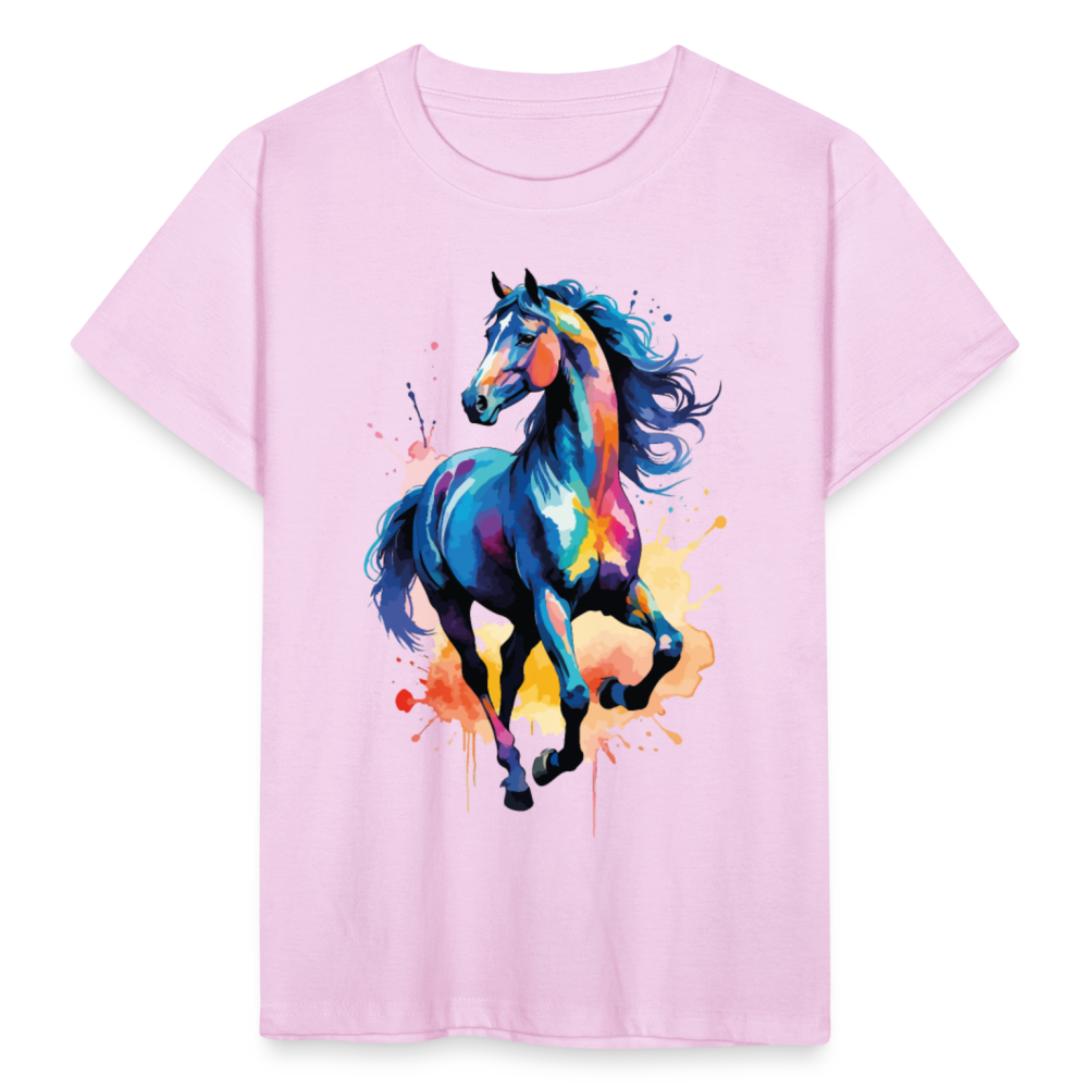 Kinder T-Shirt "Blaues Wasserfarben Pferd" - Hellrosa