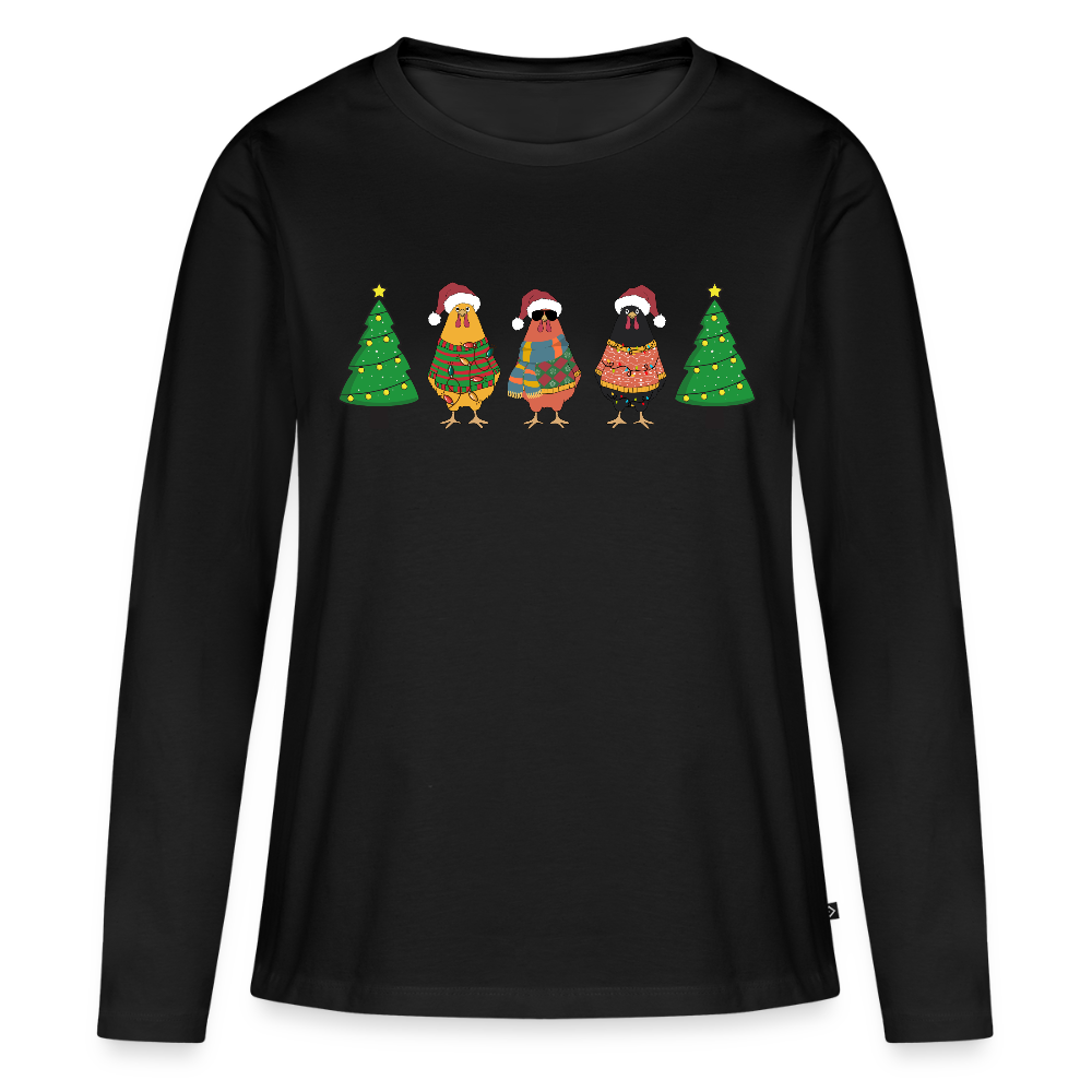 Bio-Langarmshirt "Weihnachtshühner" - Schwarz