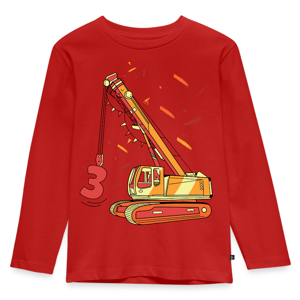 Kinder Langarm Jungen T-Shirt "Bagger 3 Jahre" - Rot