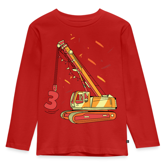 Kinder Langarm Jungen T-Shirt "Bagger 3 Jahre" - Rot