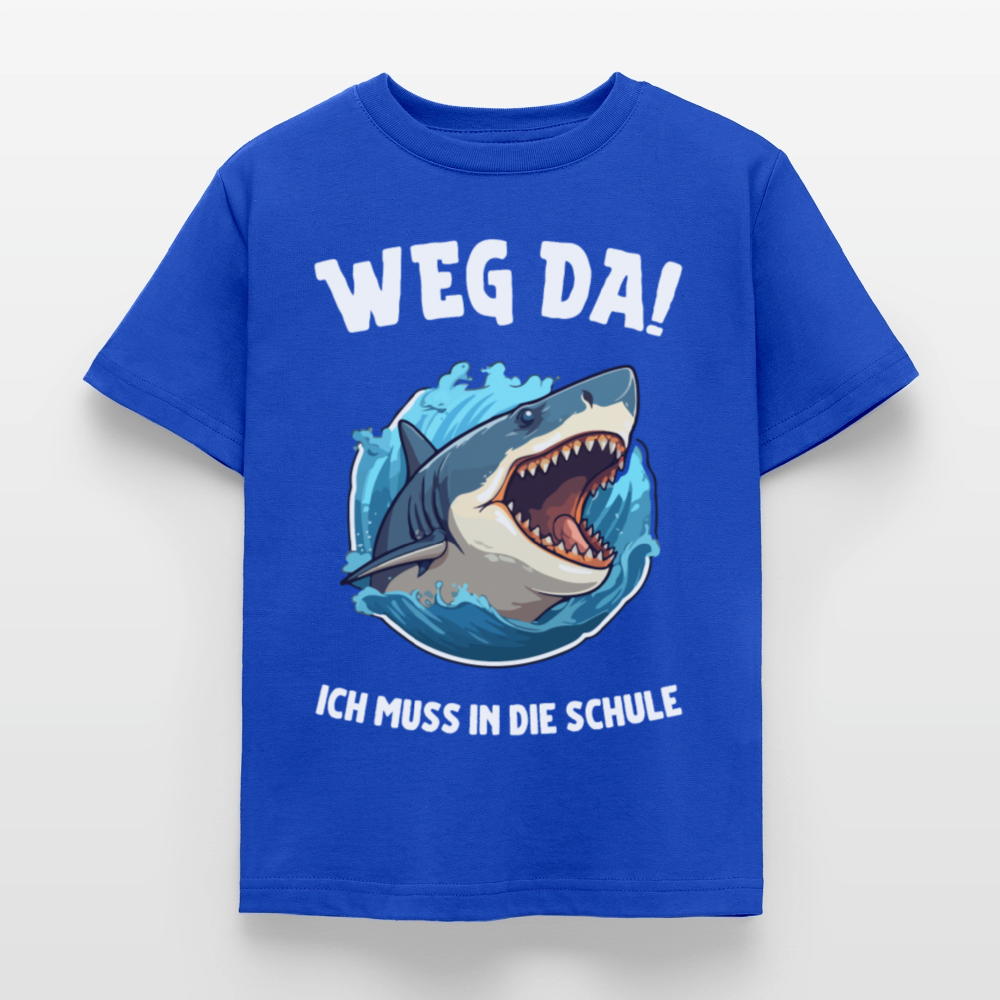 Kinder T-Shirt "Weg da! Ich muss in die Schule" (Haimotiv) - Royalblau