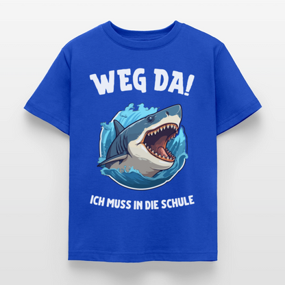 Kinder T-Shirt "Weg da! Ich muss in die Schule" (Haimotiv) - Royalblau