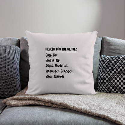 Sofakissen mit Füllung "Regeln für die Rente" - helles Taupe