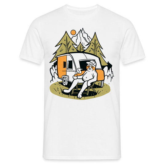 Männer T-Shirt "Faultier beim Camping" - Weiß