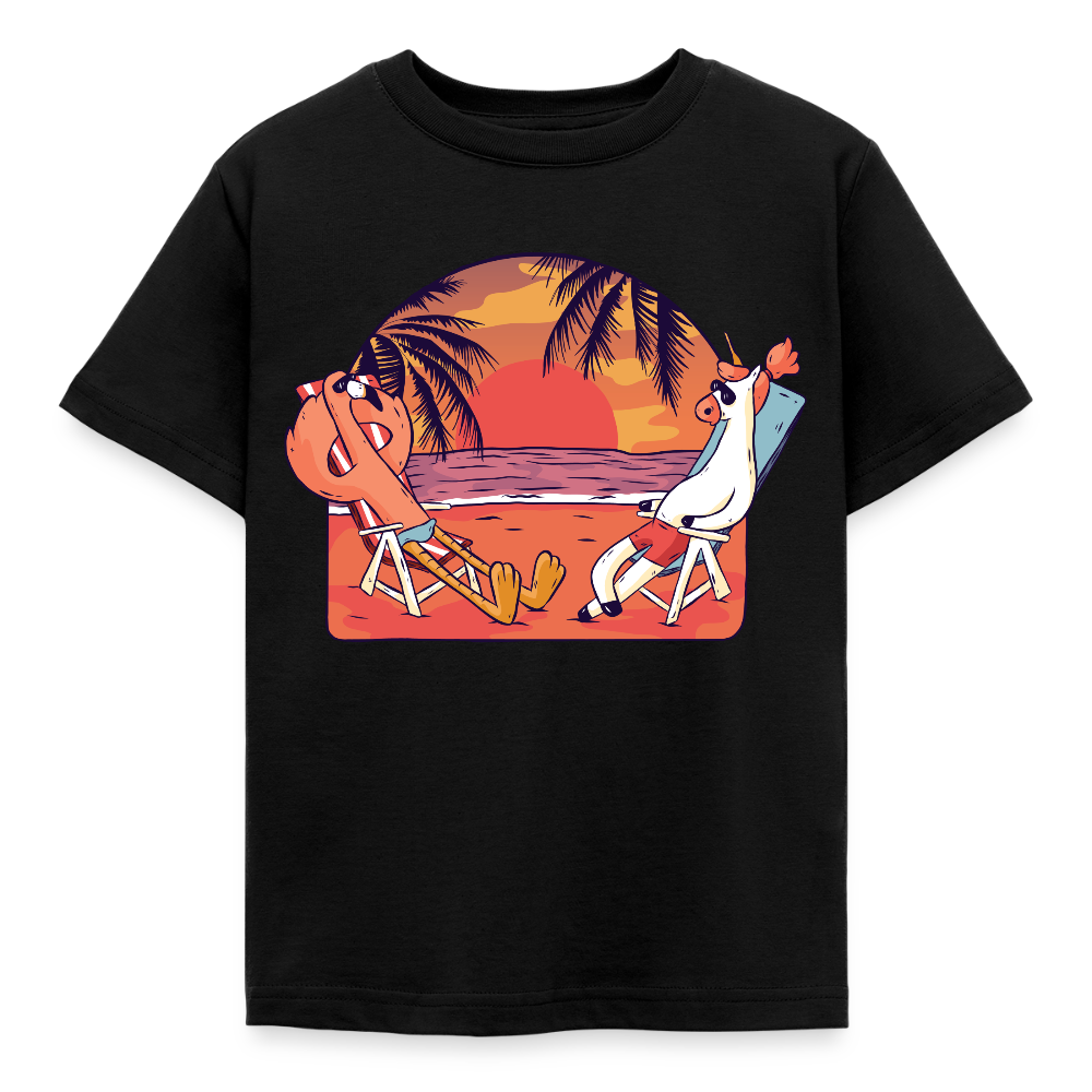 Kinder T-Shirt "Flamingo und Einhorn" - Schwarz