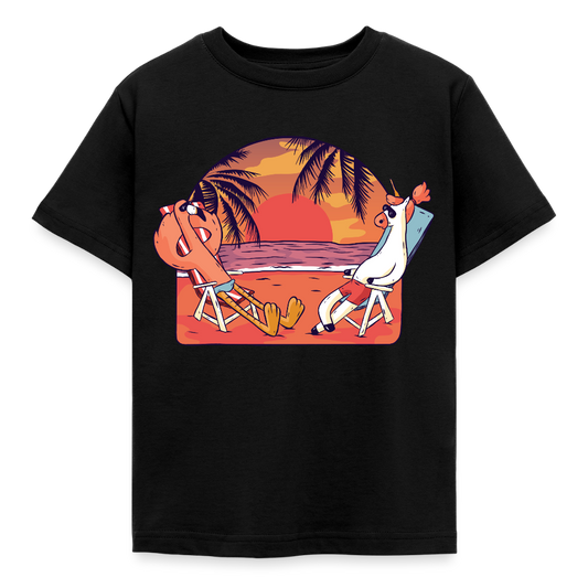 Kinder T-Shirt "Flamingo und Einhorn" - Schwarz