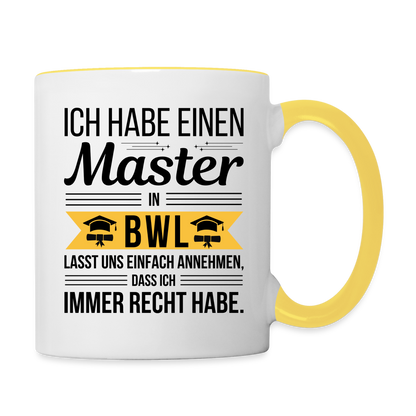 Tasse "Master BWL" - Weiß/Gelb