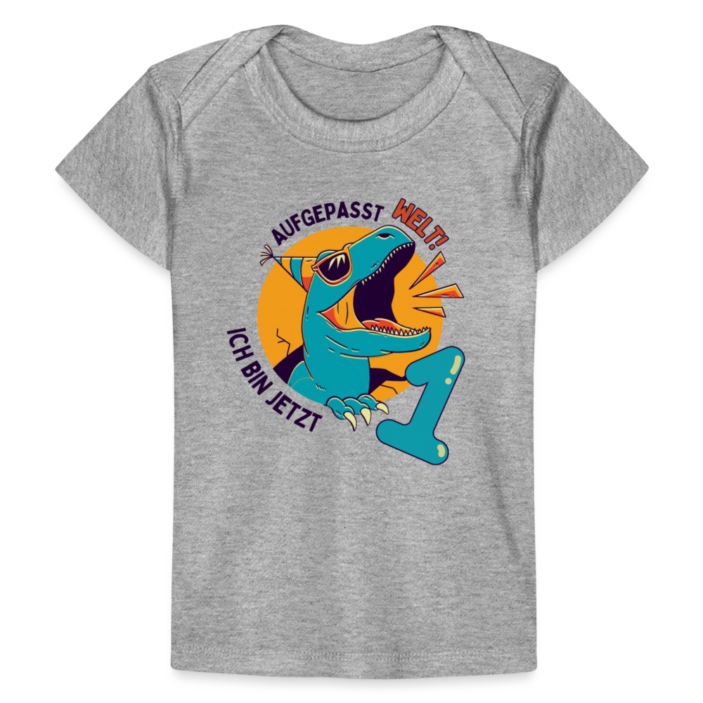 Baby Bio-T-Shirt "Aufgepasst Welt! Ich bin jetzt 1" - Grau meliert