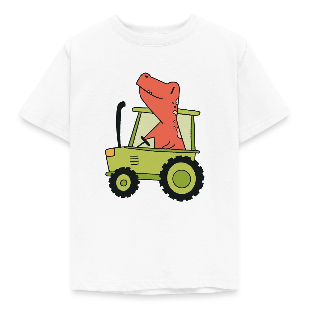 Kinder T-Shirt "Dinosaurier mit Traktor" - Weiß
