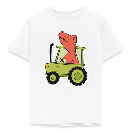 Kinder T-Shirt "Dinosaurier mit Traktor" - Weiß