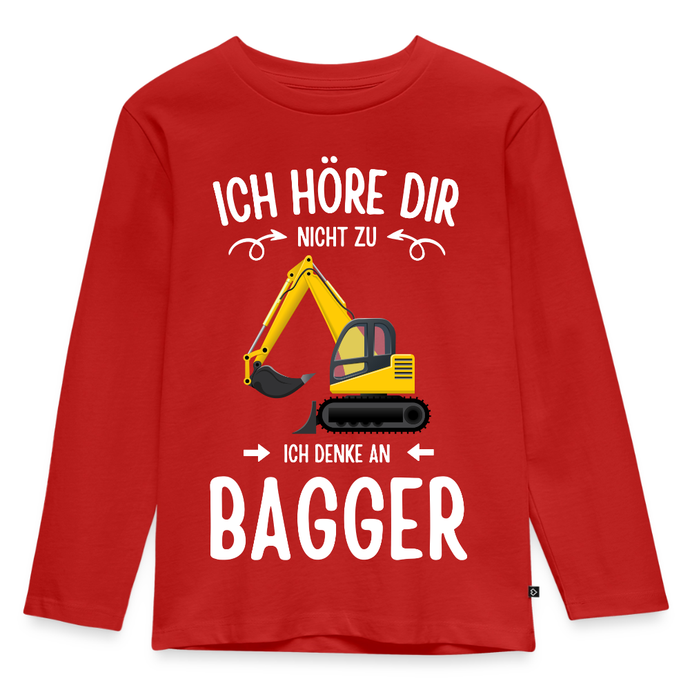 Kinder Langarmshirt "Ich höre dir nicht zu, ich denke an Bagger" - Rot