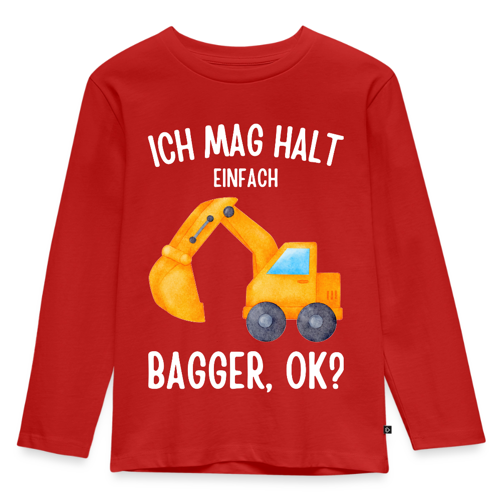 Kinder Langarmshirt "Ich mag halt einfach Bagger, ok?" - Rot