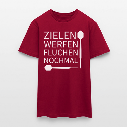 Männer T-Shirt "Zielen Werfen Fluchen Nochmal" - Ziegelrot