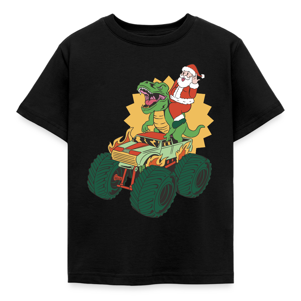 Kinder T-Shirt "Weihnachtsmann mit Dinosaurier" - Schwarz