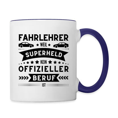 Tasse "Fahrlehrer = Superheld" - Weiß/Kobaltblau