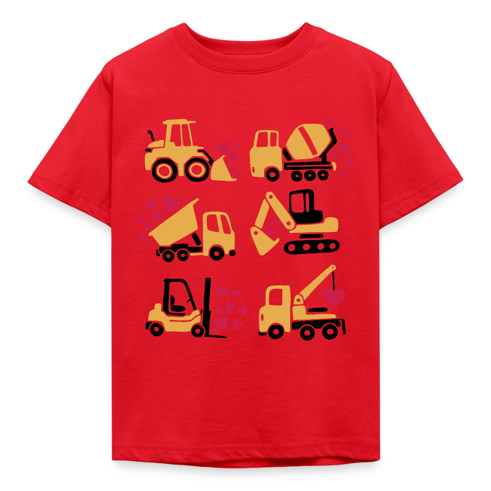 Kinder T-Shirt "Viele Bagger mit Herzen" - Rot