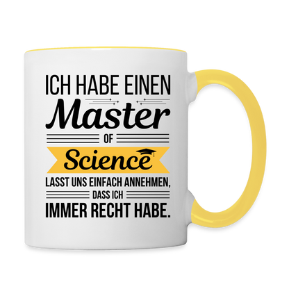 Tasse "Master of Science" - Weiß/Gelb