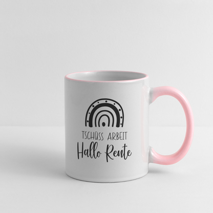 Tasse "Tschüss Arbeit - Hallo Rente" - Weiß/Pink