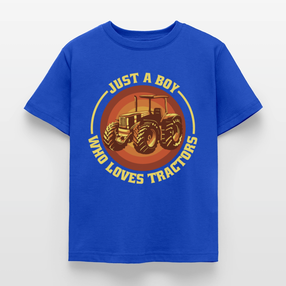 Kinder T-Shirt "Just a boy who loves tractors" (Retro-Stil) - Royalblau
