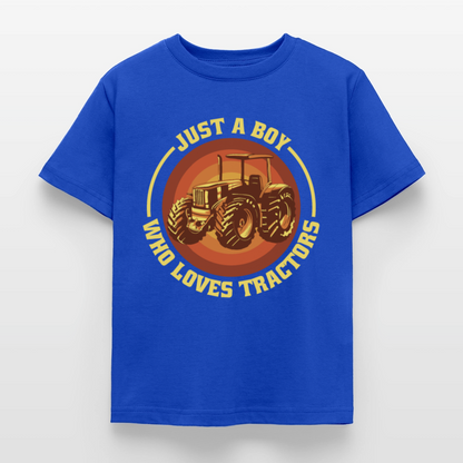 Kinder T-Shirt "Just a boy who loves tractors" (Retro-Stil) - Royalblau