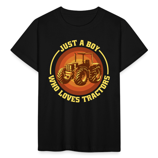 Kinder T-Shirt "Just a boy who loves tractors" (Retro-Stil) - Schwarz