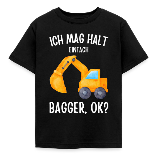 Kinder T-Shirt "Ich mag halt einfach Bagger, ok?" - Schwarz