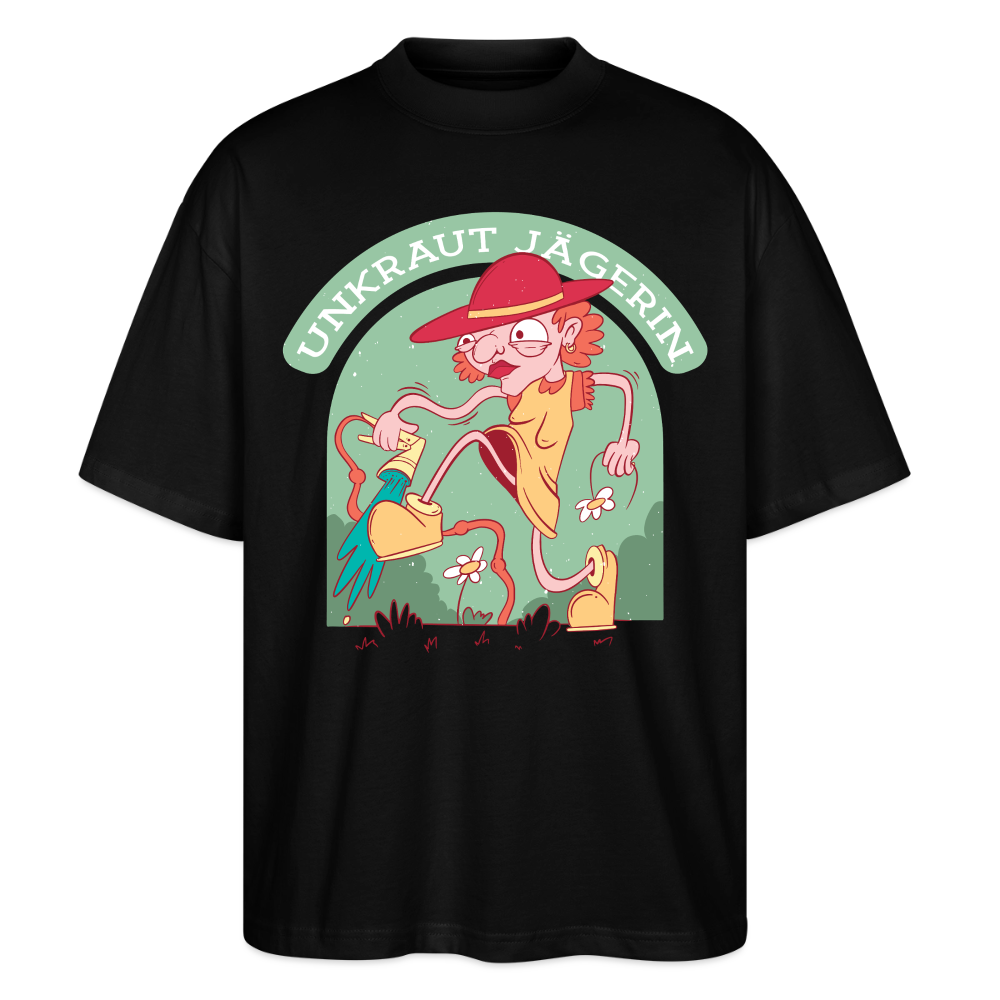 Oversize Bio-T-Shirt "Unkraut Jägerin" - Schwarz