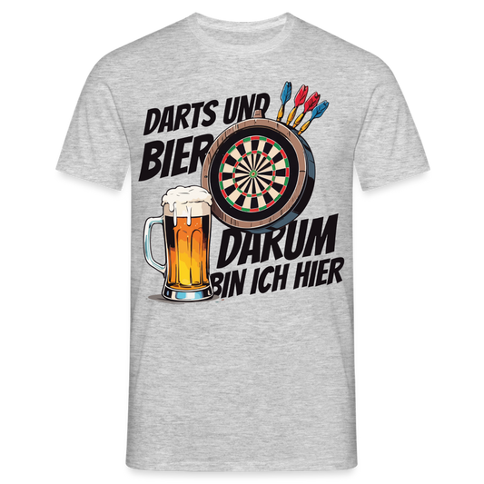 Männer T-Shirt "Darts und Bier - Darum bin ich hier" - Grau meliert