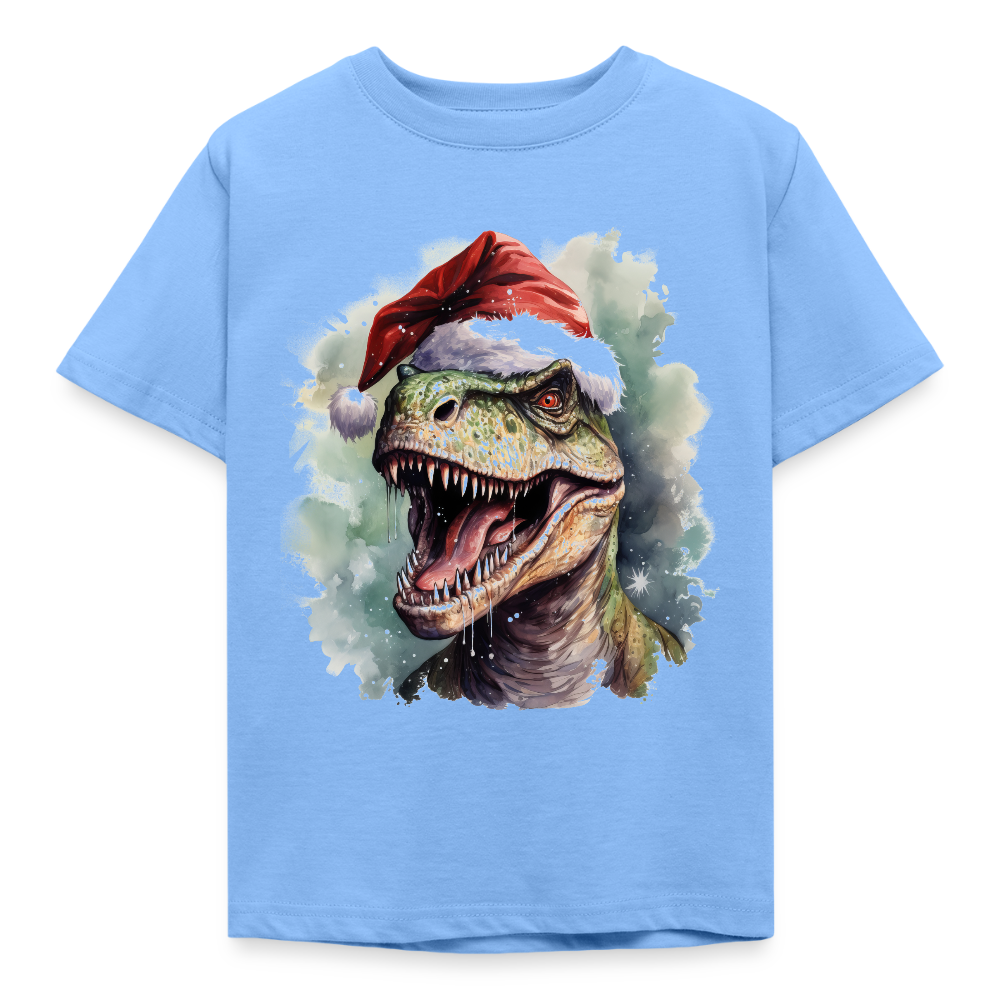 Kinder T-Shirt "Cooler Weihnachts-Dinosaurier" - Himmelblau