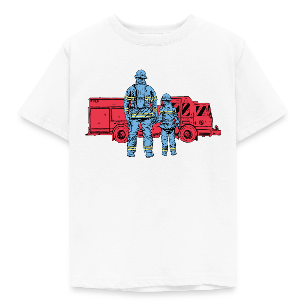 Kinder T-Shirt "Feuerwehr-Vater mit Sohn" - Weiß