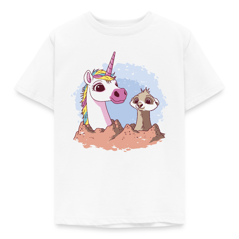 Kinder T-Shirt "Einhorn mit Erdmännchen" - Weiß
