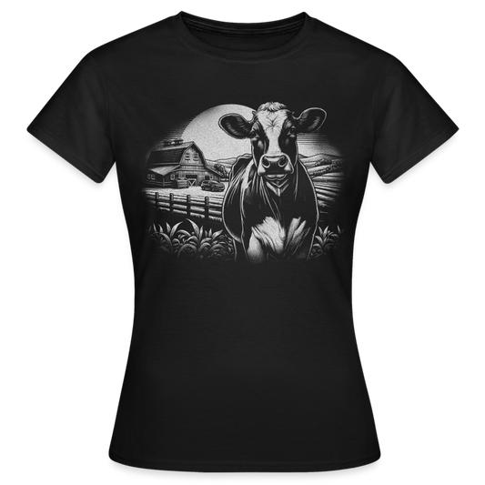 Frauen T-Shirt "Kuh- und Landschaftsmotiv" - Schwarz