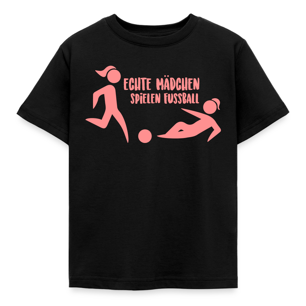 Kinder T-Shirt "Echte Mädchen spielen Fussball" - Schwarz