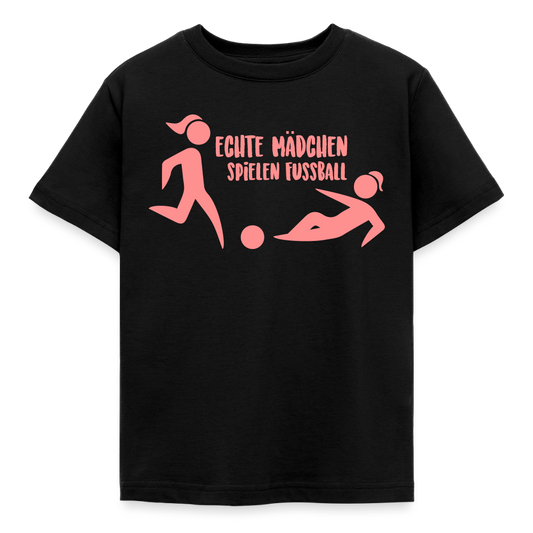 Kinder T-Shirt "Echte Mädchen spielen Fussball" - Schwarz