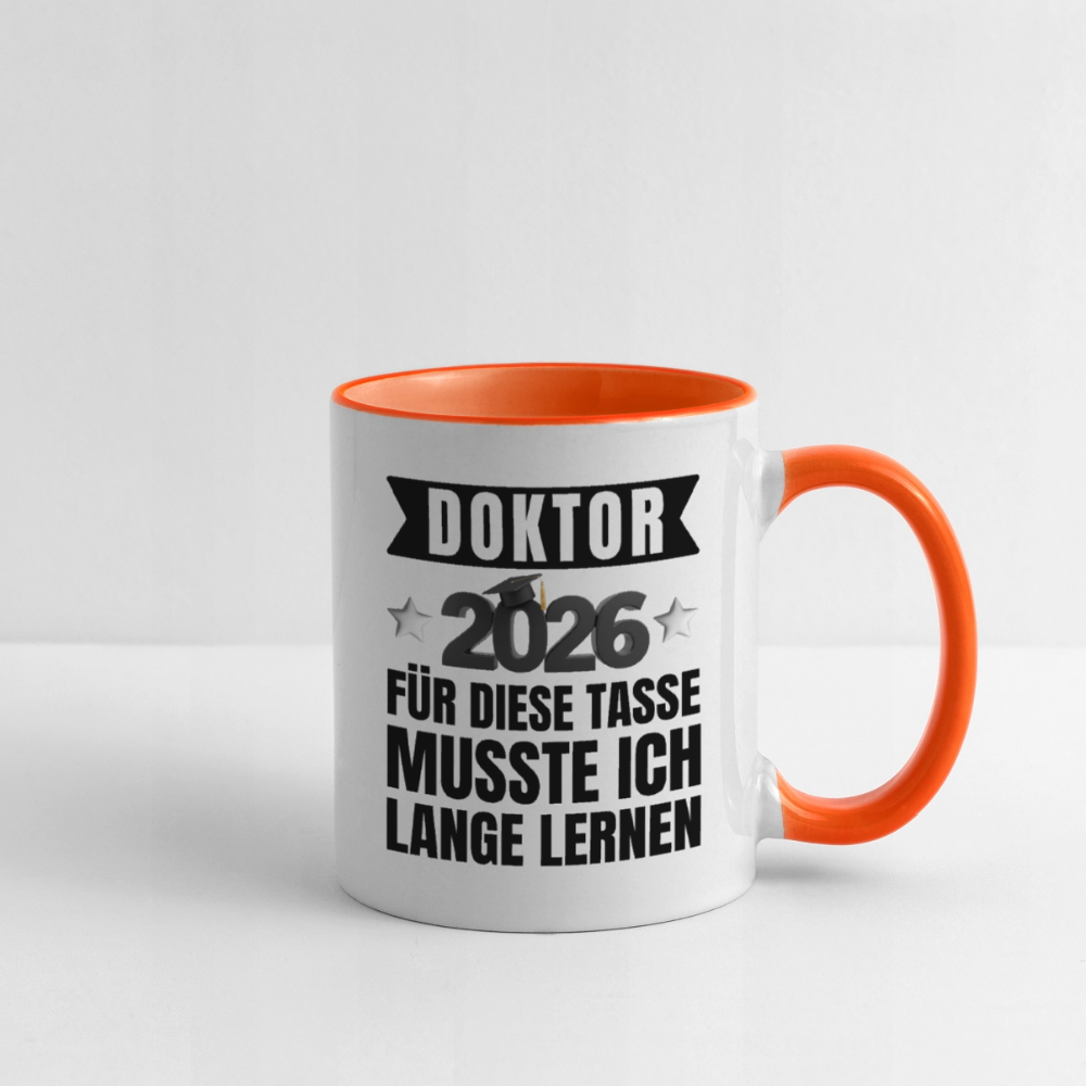 Tasse "Doktor 2026 - Für diese Tasse musste ich lange lernen" - Weiß/Orange