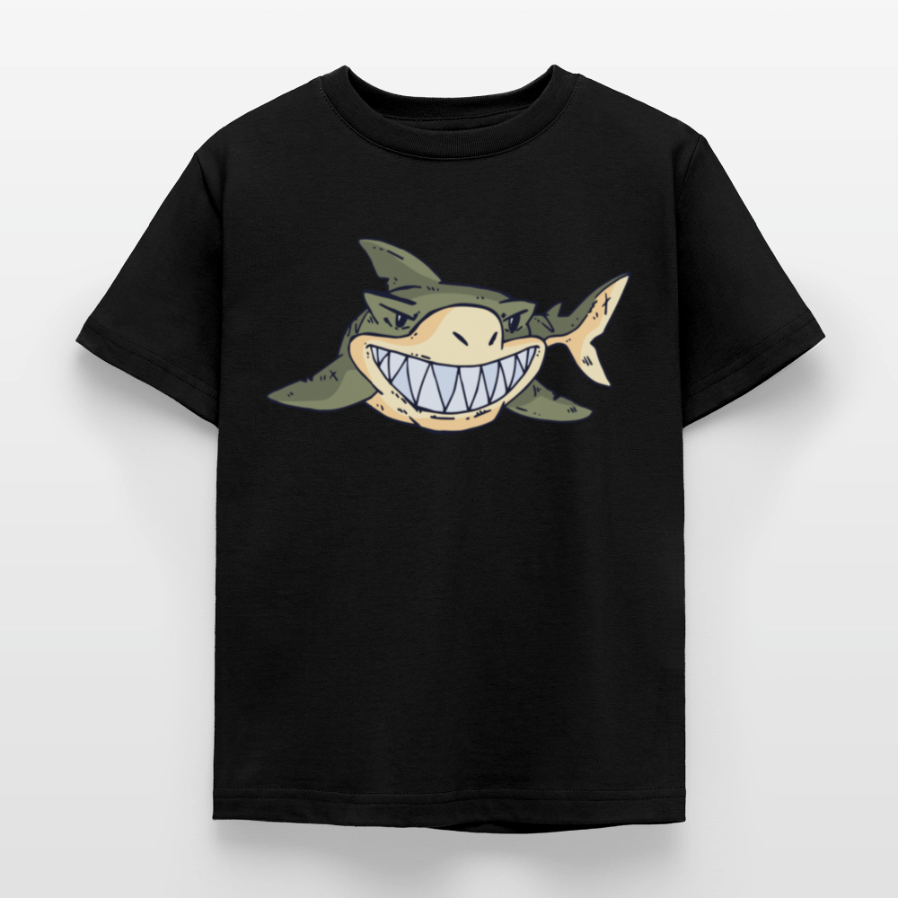 Kinder T-Shirt "Grüner Hai" - Schwarz