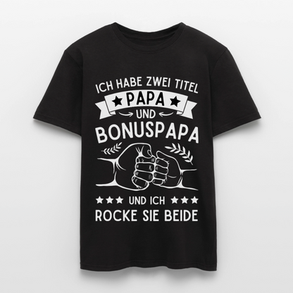Männer T-Shirt "Ich habe zwei Titel - Papa und Bonuspapa" - Schwarz