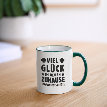 Tasse "Viel Glück im neuen Zuhause" - Weiß/Dunkelgrün