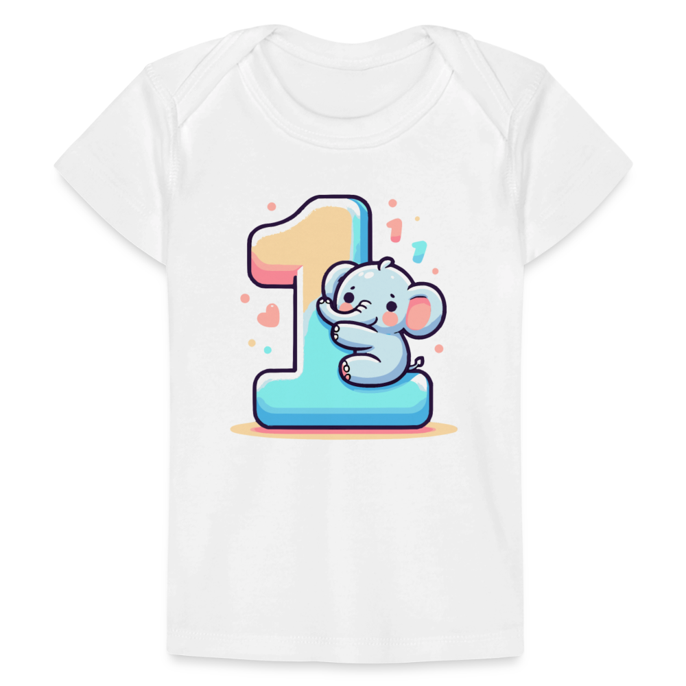 Baby Bio-T-Shirt "Elefant umarmt die 1" - Weiß