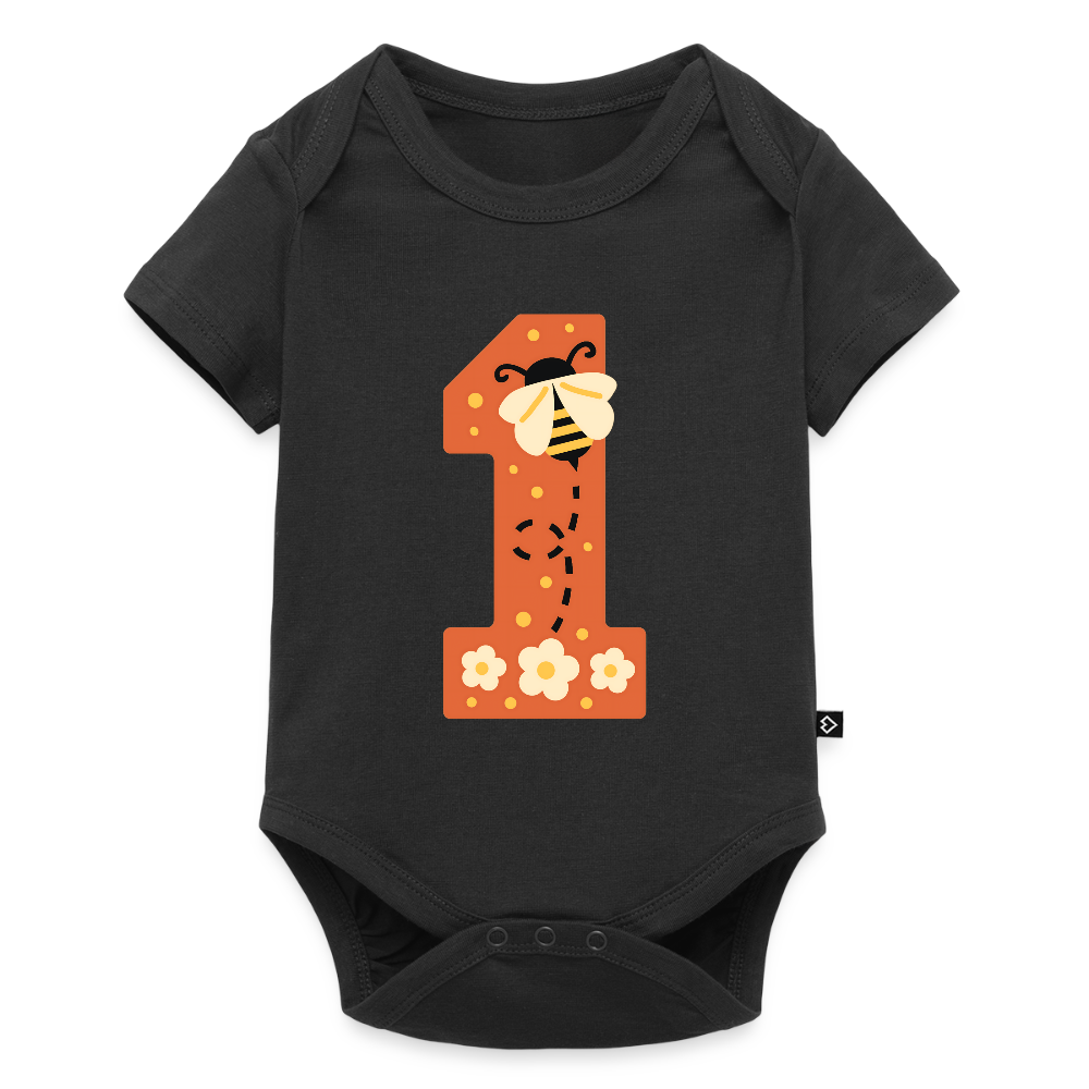 Baby Bio-Kurzarm-Body "1. Geburtstag" (Niedliche Biene) - Schwarz