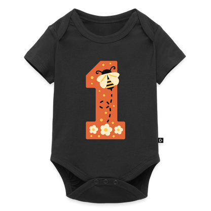 Baby Bio-Kurzarm-Body "1. Geburtstag" (Niedliche Biene) - Schwarz