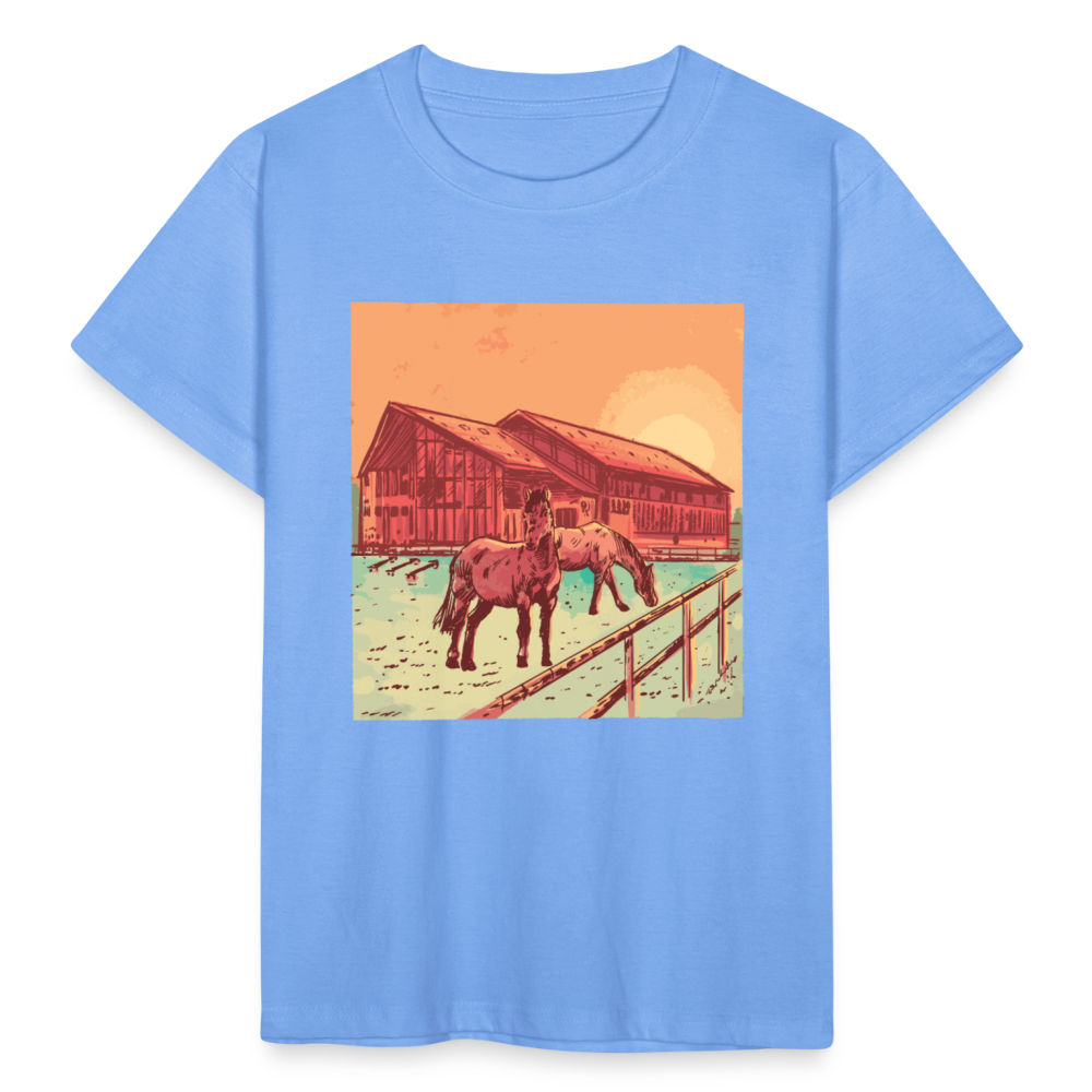 Kinder T-Shirt "Pferde im Sonnenuntergang" - Himmelblau