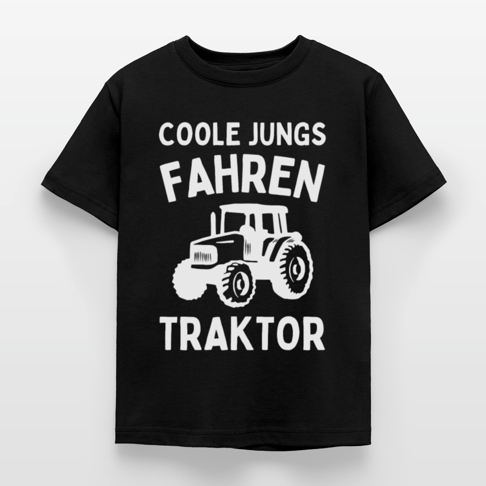 Kinder T-Shirt "Coole Jungs fahren Traktor" - Schwarz